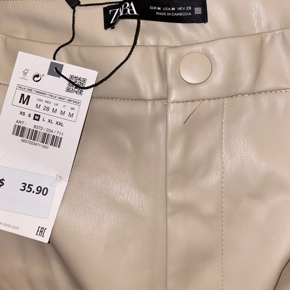 Zara beige/tan leather pants (skinny/tight fit) - Picture 3 of 4